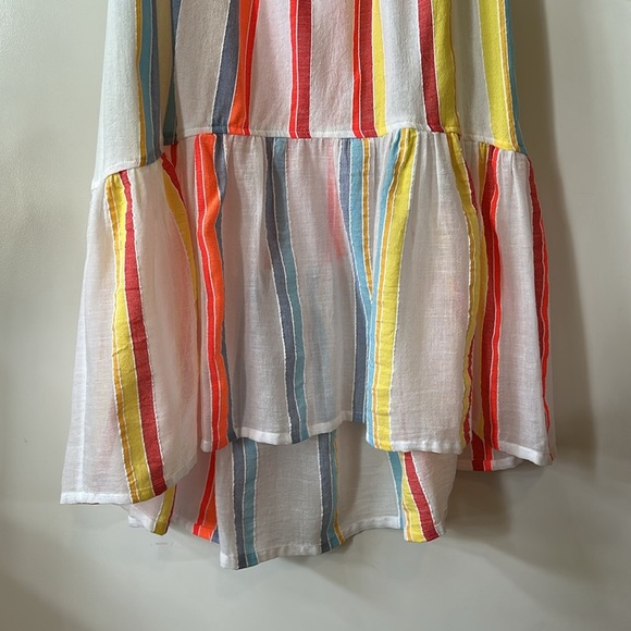 LEMLEM | Anthropologie Beach Dress in Stripes Lemon Zest High Low Off Shoulders - Picture 6 of 12